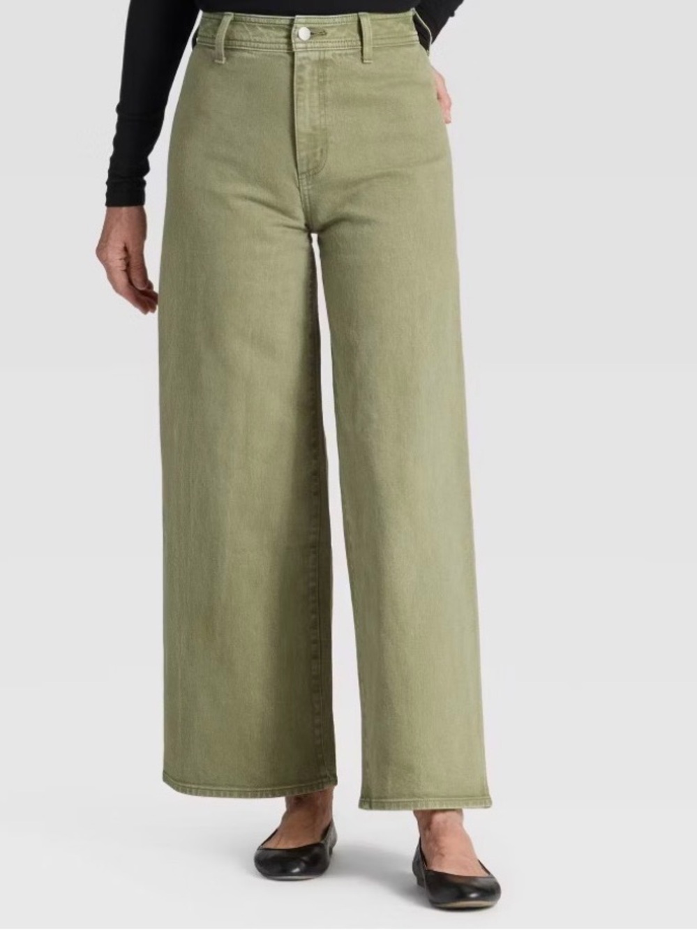 Wide Leg High-Rise Jeans in Olive Green